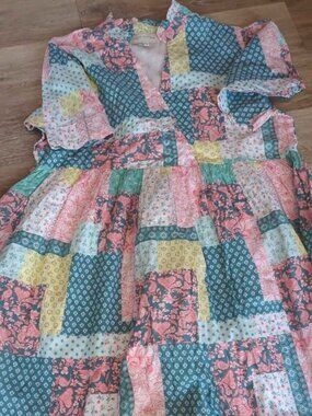 Simply Southern 2X Midi Dress Patchwork Floral Colorful Cottagecore Scallop Hem